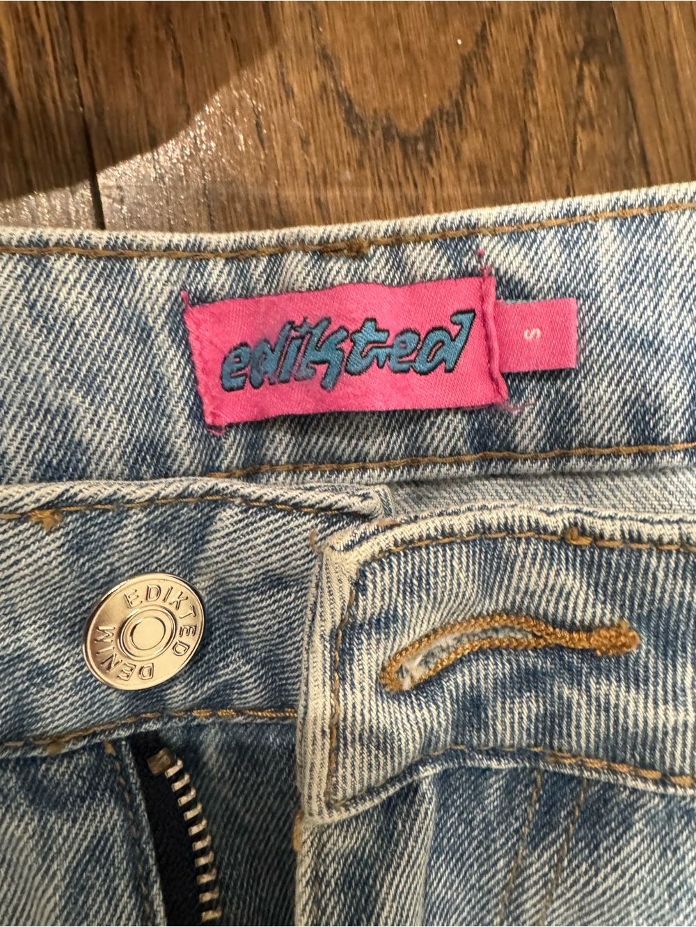 Edikted Light Blue Denim Jeans with Pink Label